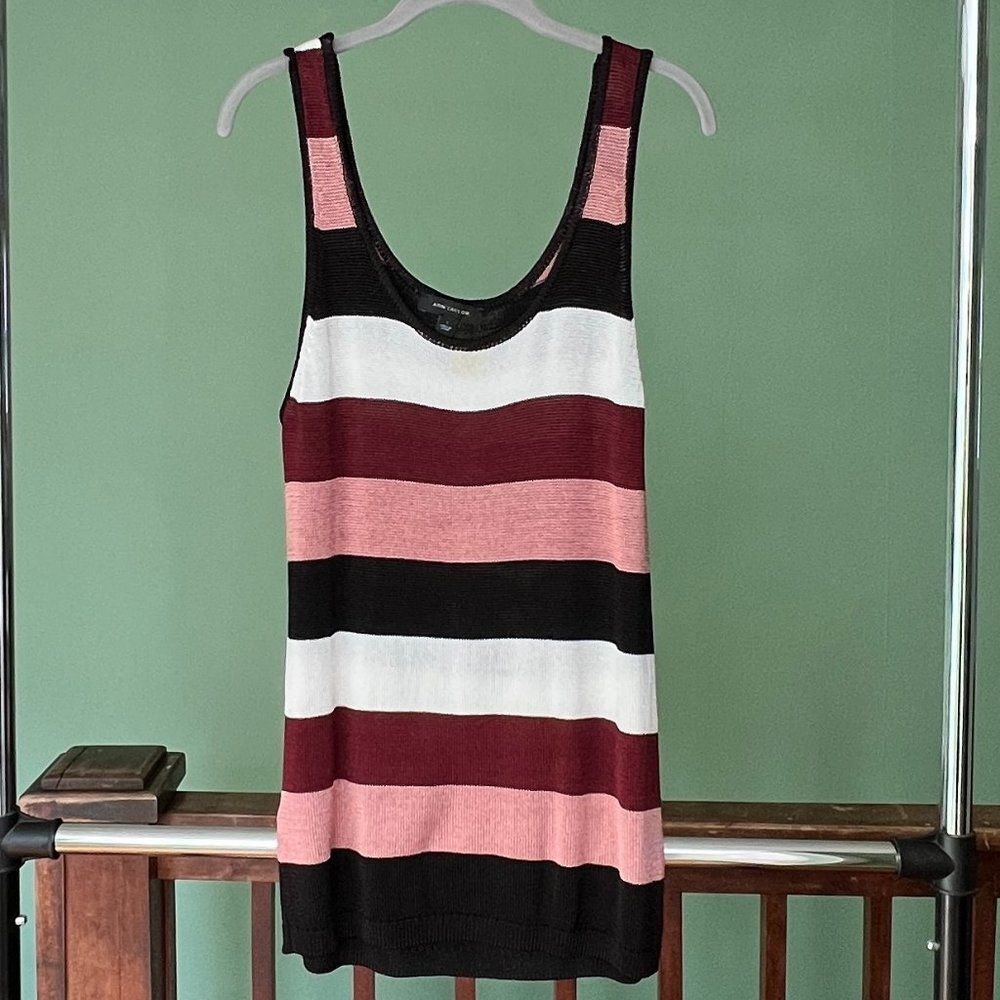 NWOT Ann Taylor Striped Knit Top- Maroon/Pink/White/Black - Size L